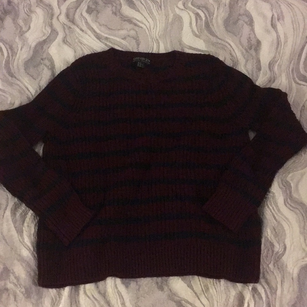 Burgundy and Navy Blue Striped Sweater